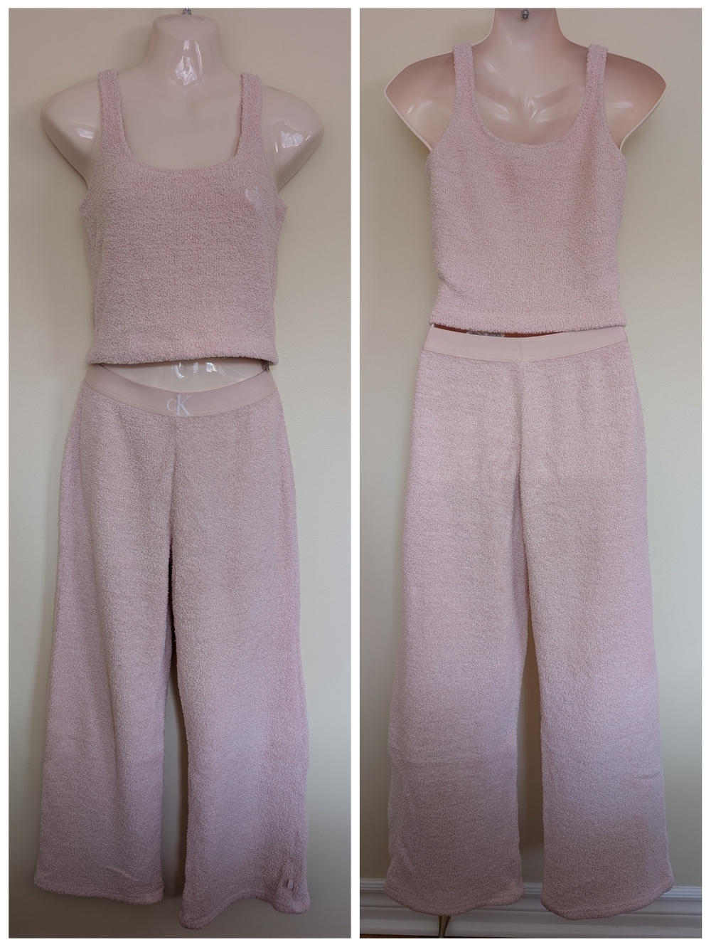 Calvin Klein Sleepwear Fuzzy Textured PJ Set XS Small Pink